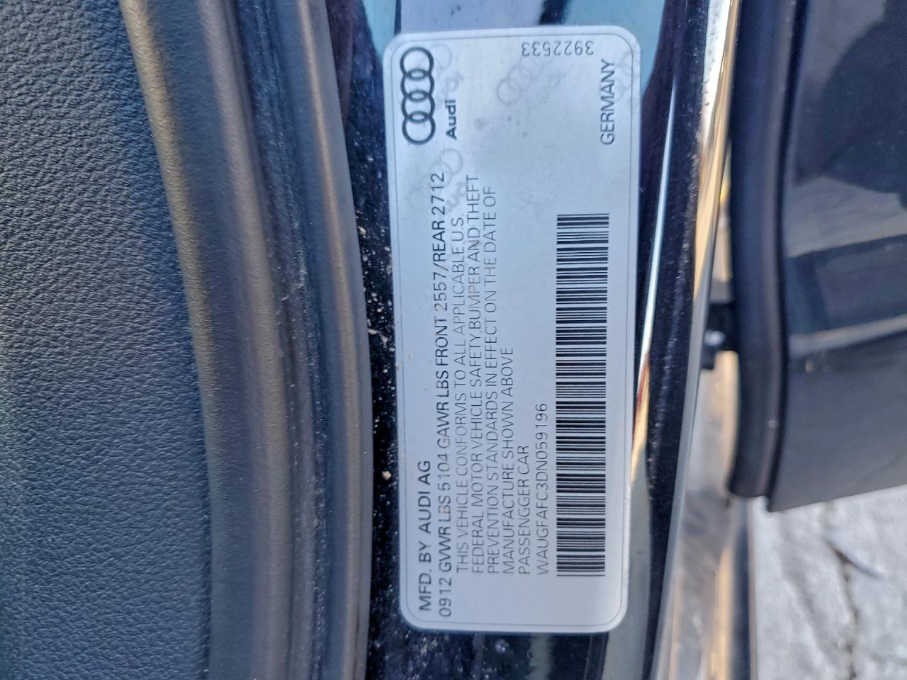 2013 Audi A6 Premium Plus VIN: WAUGFAFC3DN059196 Lot: 96802245