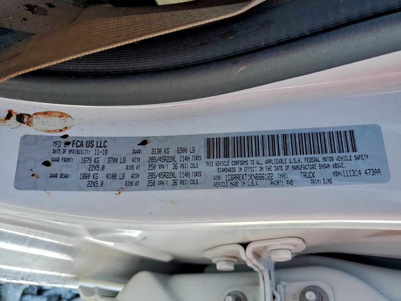 2019 Ram 1500 Longhorn VIN: 1C6RREKT1KN666122 Lot: 94756445