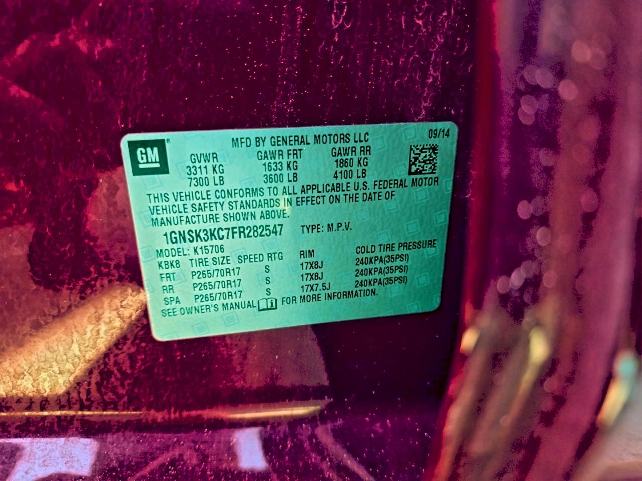 2015 Chevrolet Tahoe Special VIN: 1GNSK3KC7FR282547 Lot: 97771665