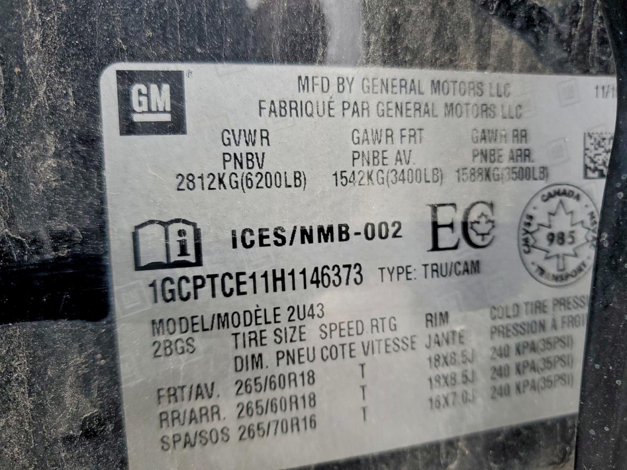 2017 Chevrolet Colorado Lt VIN: 1GCPTCE11H1146373 Lot: 97020465