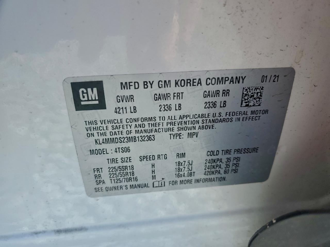 2021 Buick Encore Gx Select VIN: KL4MMDS23MB132363 Lot: 94660115