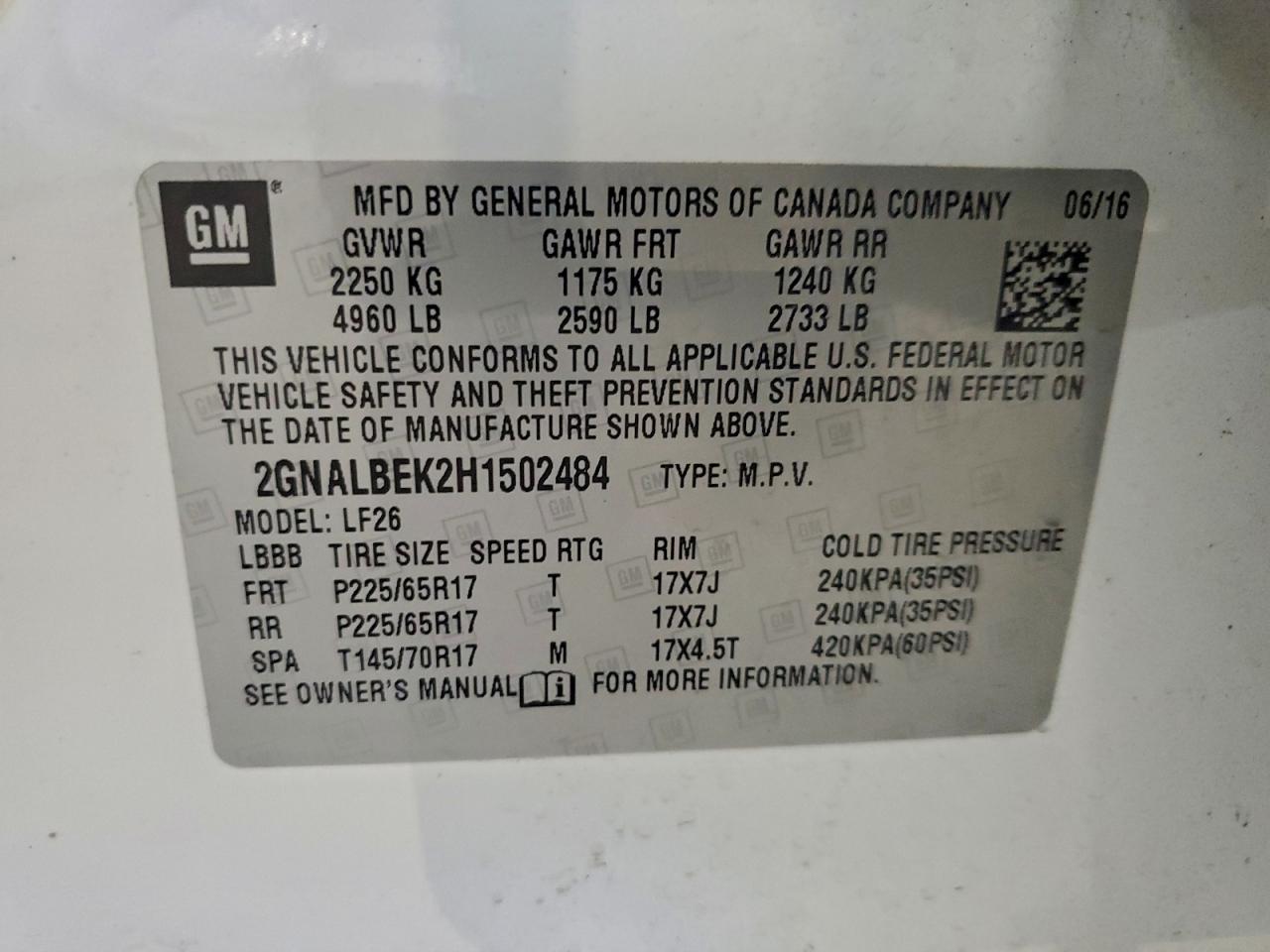 2017 Chevrolet Equinox Ls VIN: 2GNALBEK2H1502484 Lot: 95503075