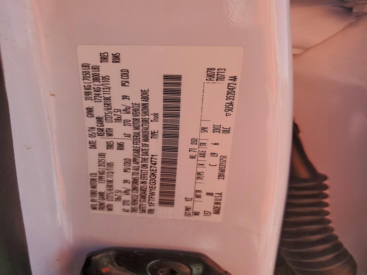 2016 Ford F150 Supercrew VIN: 1FTFW1EG3GKE74771 Lot: 92113315