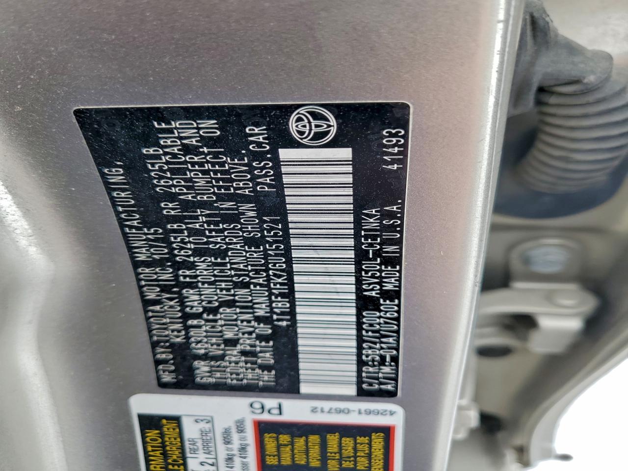 2016 Toyota Camry Le VIN: 4T1BF1FK7GU151521 Lot: 94774765