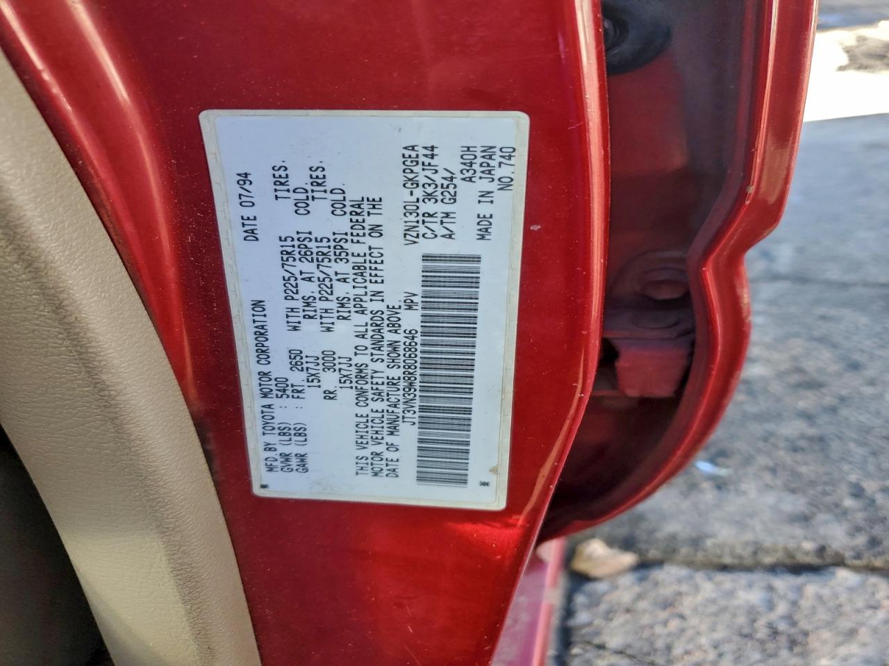 1994 Toyota 4Runner Vn39 Sr5 VIN: JT3VN39W8R8068646 Lot: 96608185