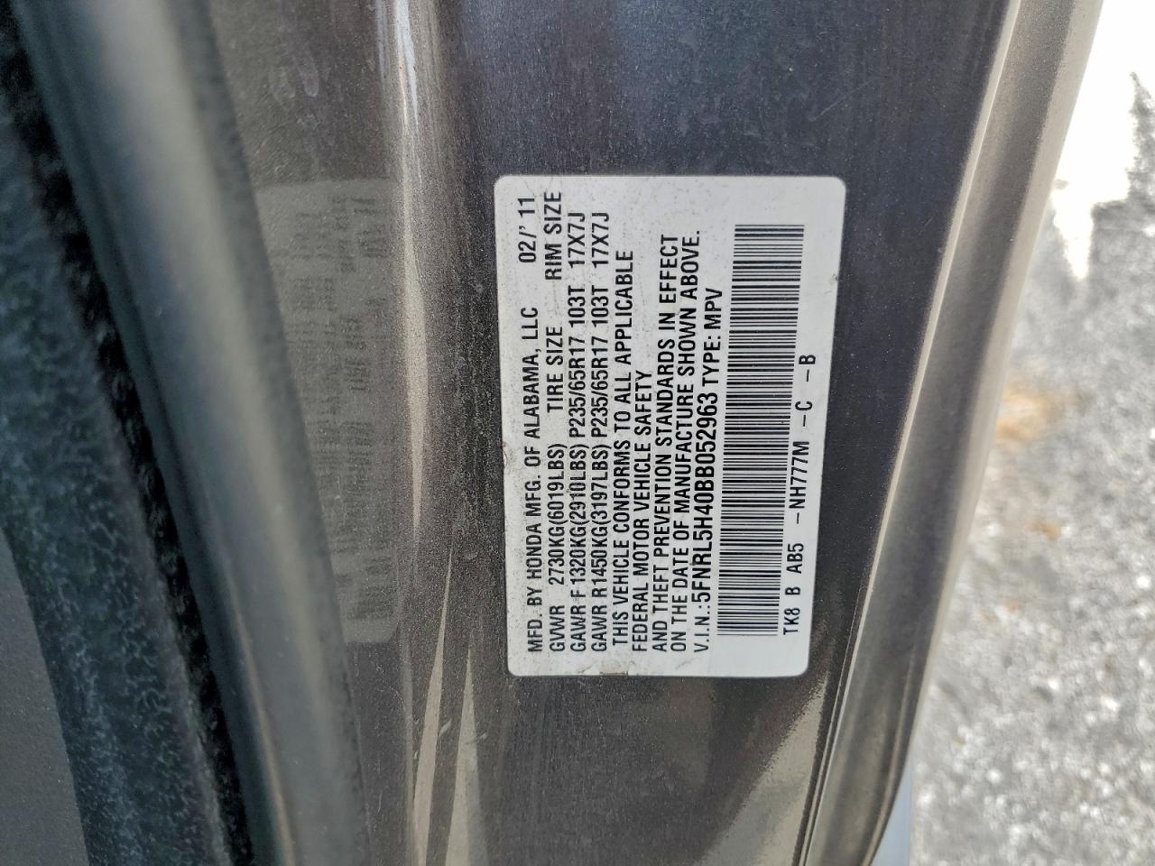 2011 Honda Odyssey Ex VIN: 5FNRL5H40BB052963 Lot: 94898695