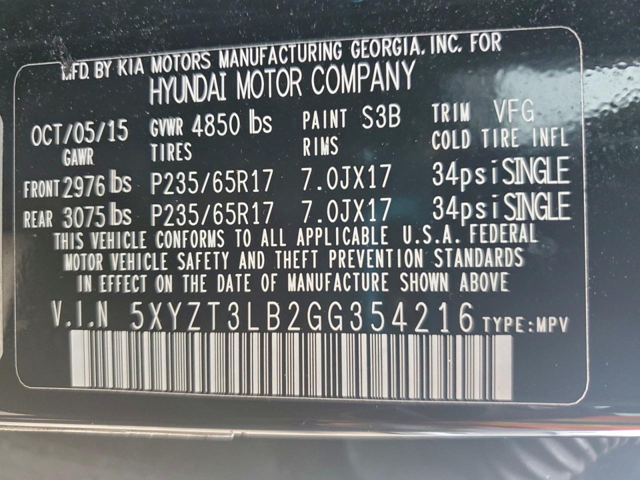 2016 Hyundai Santa Fe Sport VIN: 5XYZT3LB2GG354216 Lot: 93854255