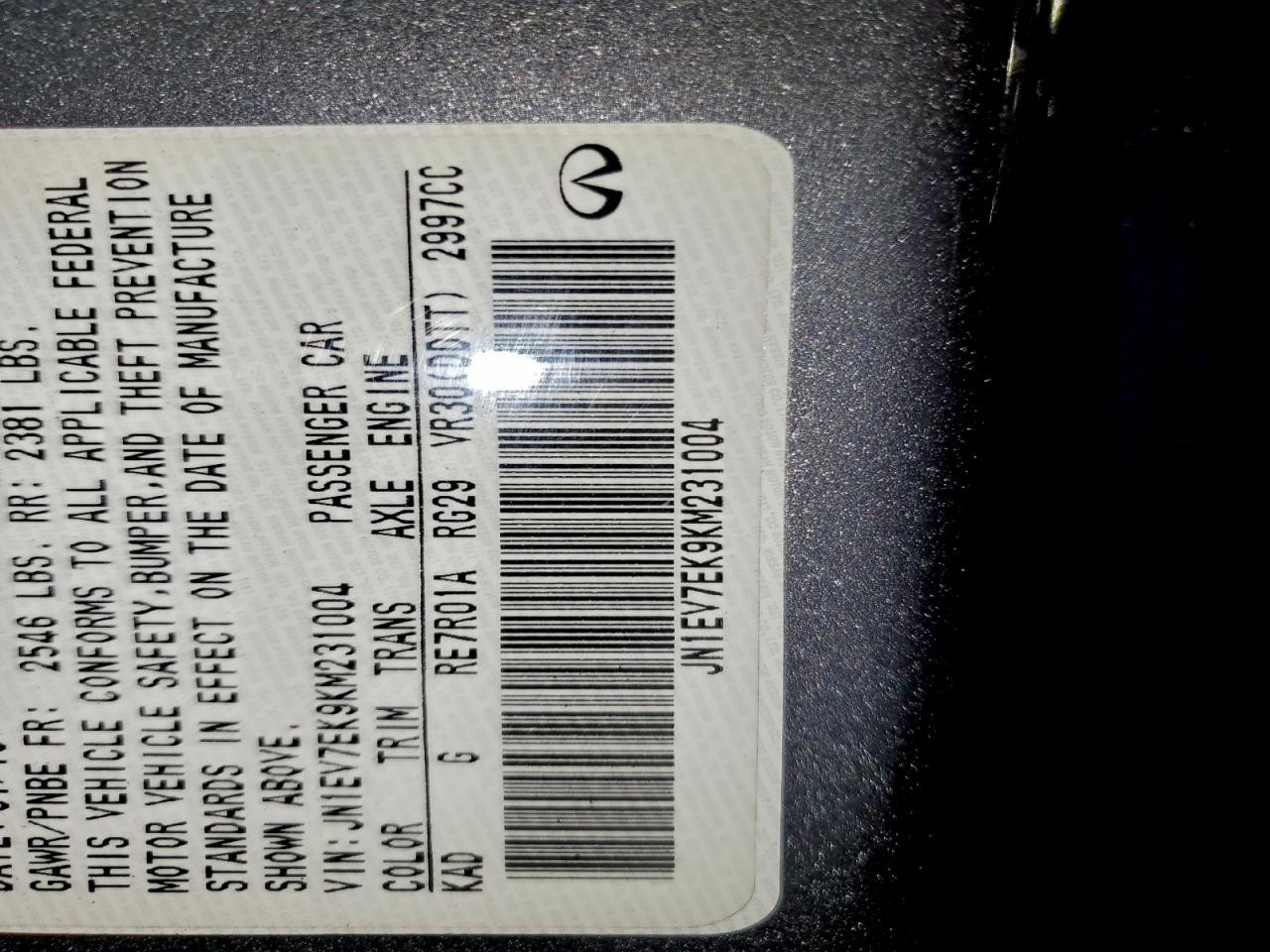 2019 Infiniti Q60 Pure VIN: JN1EV7EK9KM231004 Lot: 97060575