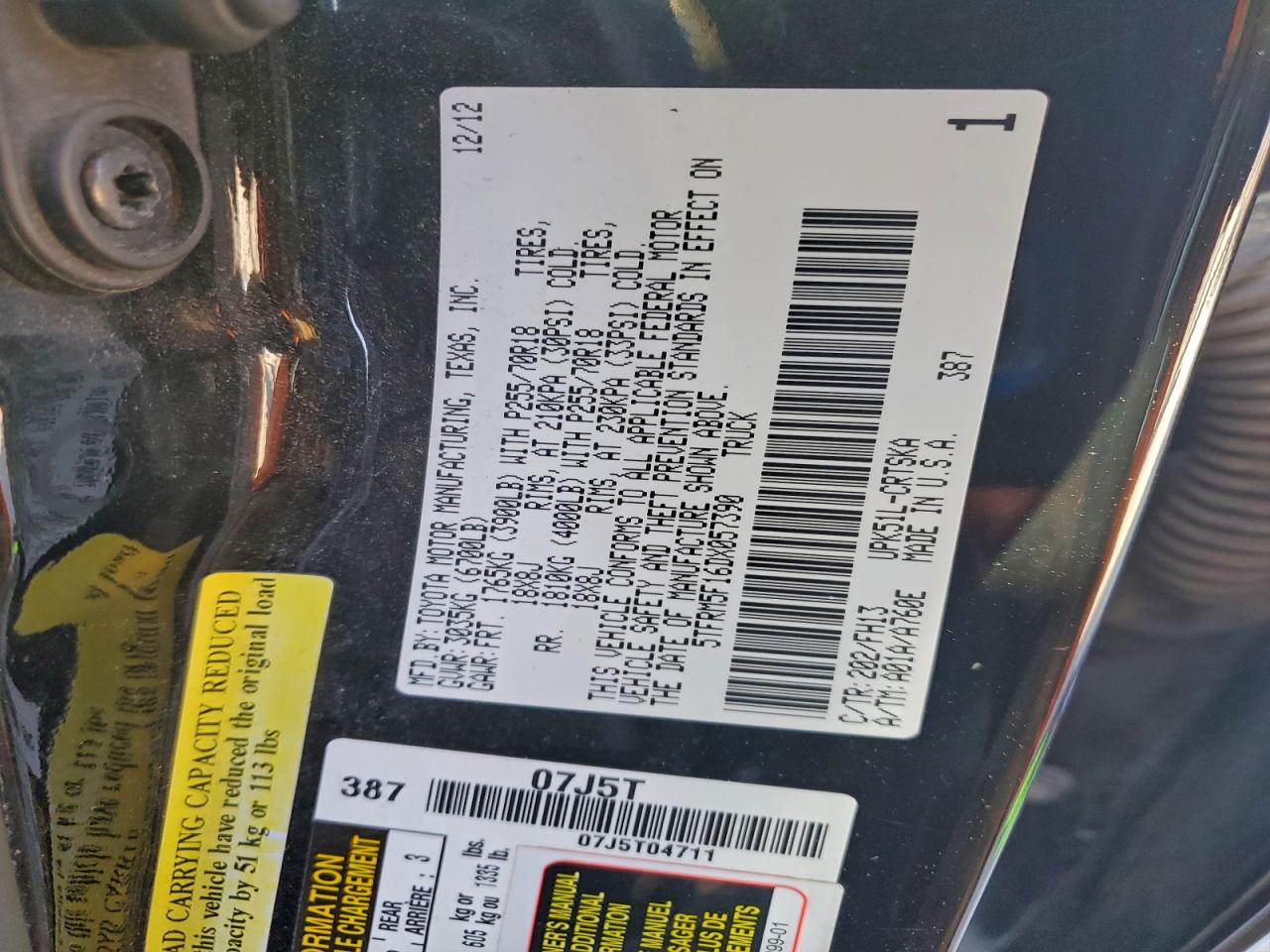 2013 Toyota Tundra Double Cab Sr5 VIN: 5TFRM5F16DX057390 Lot: 95958645