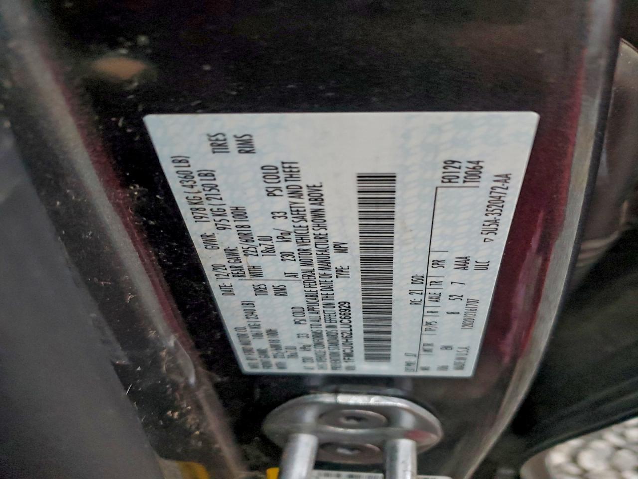 2020 Ford Escape Sel VIN: 1FMCU0H62LUC66929 Lot: 94466425