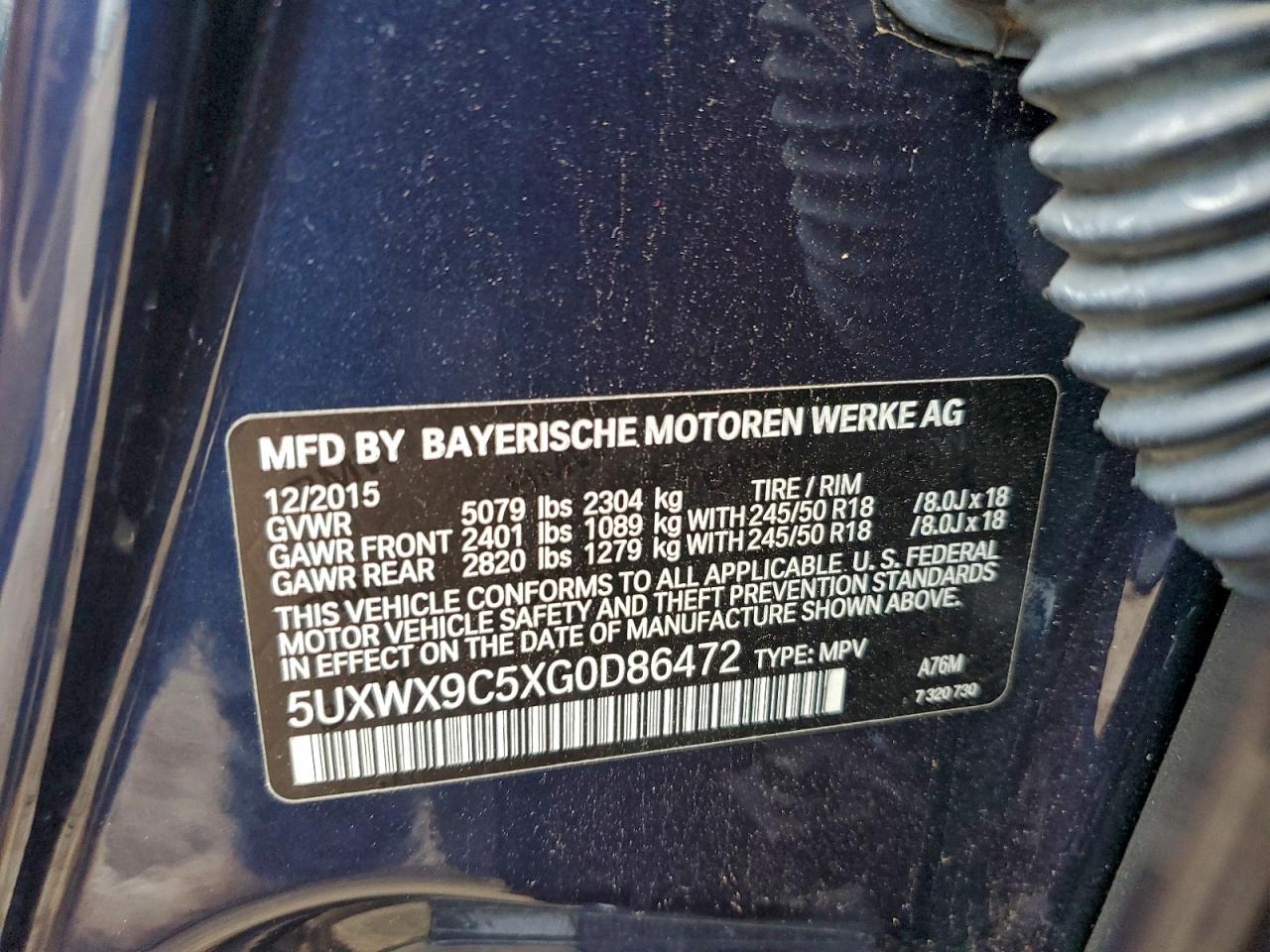 2016 BMW X3 xDrive28I VIN: 5UXWX9C5XG0D86472 Lot: 95175535