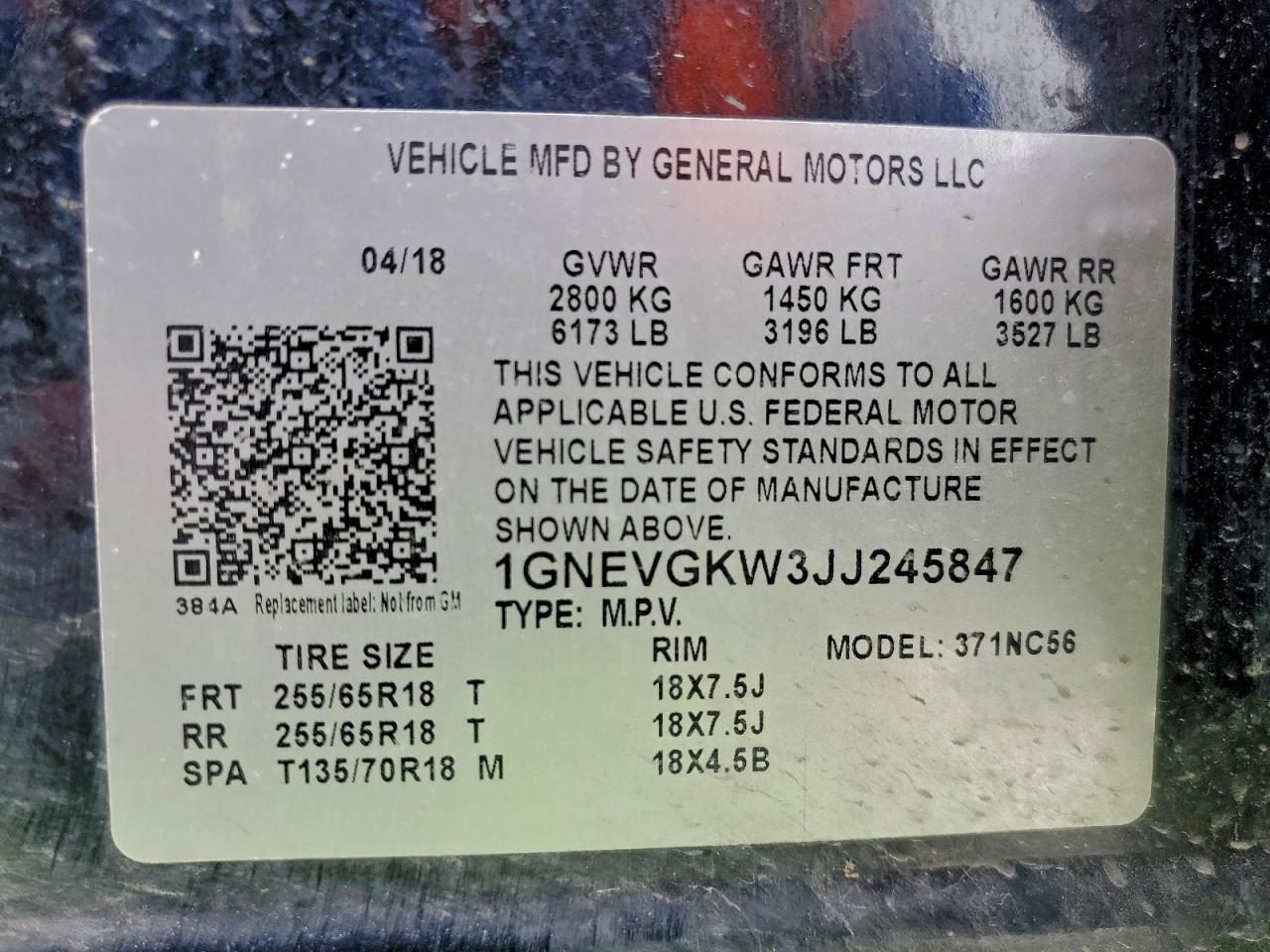 2018 Chevrolet Traverse Lt VIN: 1GNEVGKW3JJ245847 Lot: 95491365