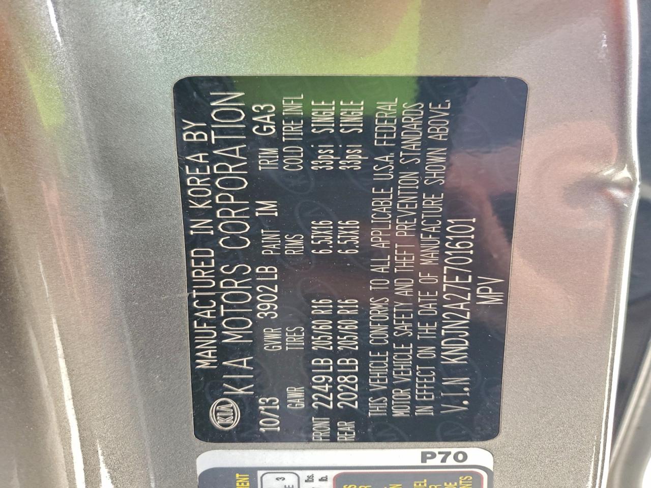 2014 Kia Soul VIN: KNDJN2A27E7016101 Lot: 94876795