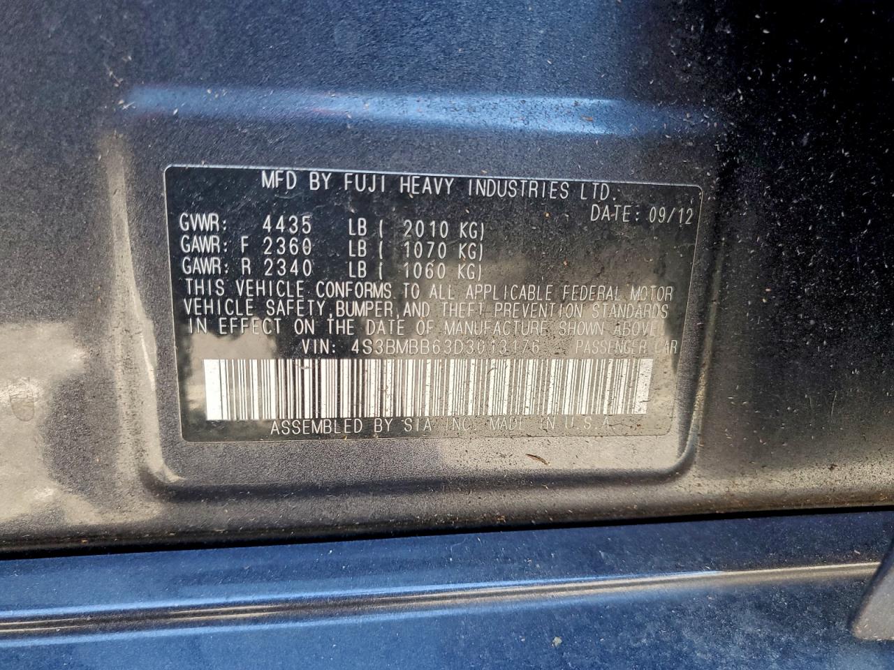 2013 Subaru Legacy 2.5I Premium VIN: 4S3BMBB63D3013176 Lot: 96739025