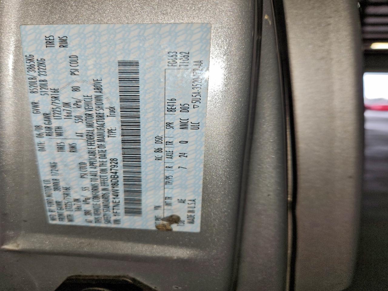 2008 Ford Econoline E150 Van VIN: 1FTNE14W18DB47928 Lot: 97413535