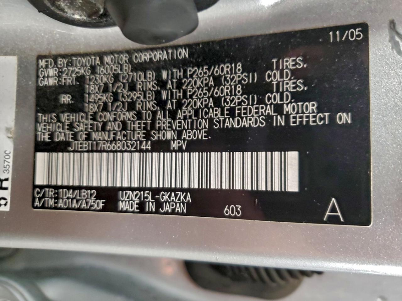 2006 Toyota 4Runner Limited VIN: JTEBT17R668032144 Lot: 96739565