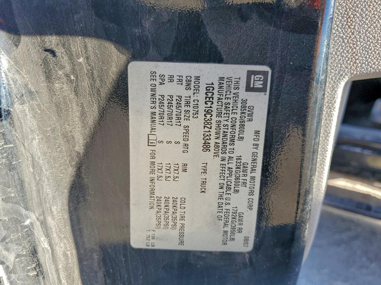 2008 Chevrolet Silverado C1500 VIN: 1GCEC19C38Z133486 Lot: 95468255