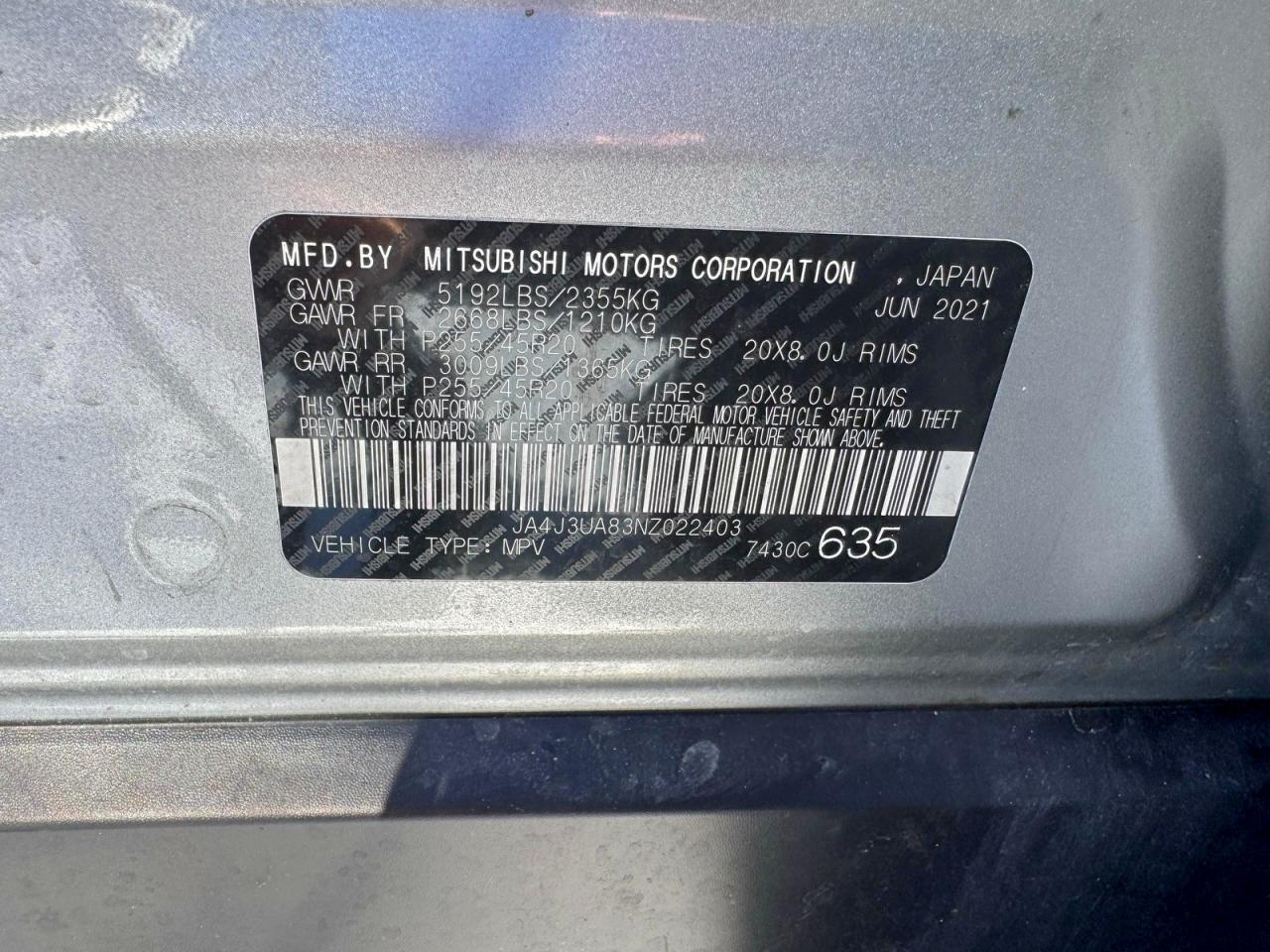 2022 Mitsubishi Outlander Se VIN: JA4J3UA83NZ022403 Lot: 97848155