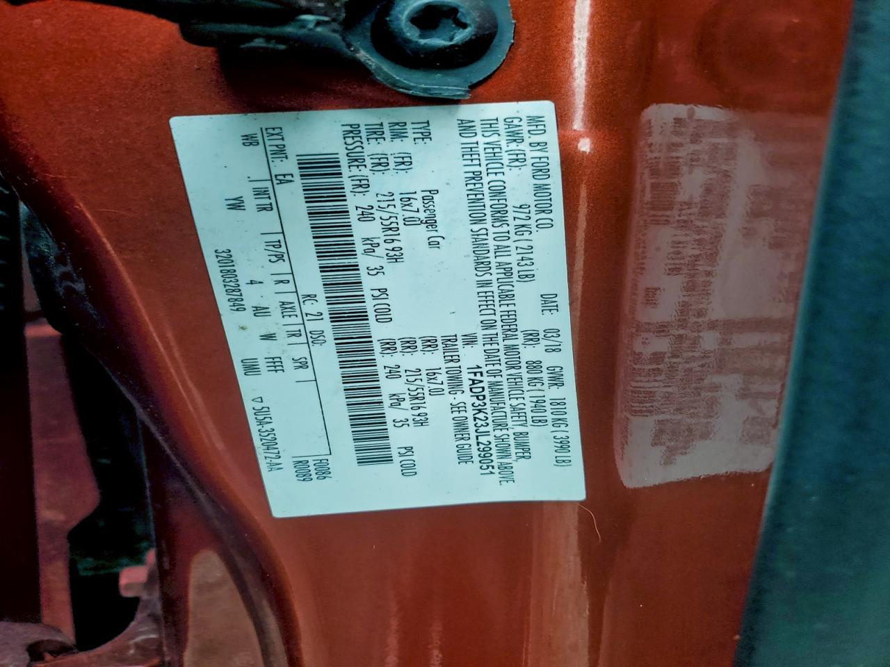 2018 Ford Focus Se VIN: 1FADP3K23JL299051 Lot: 94388135