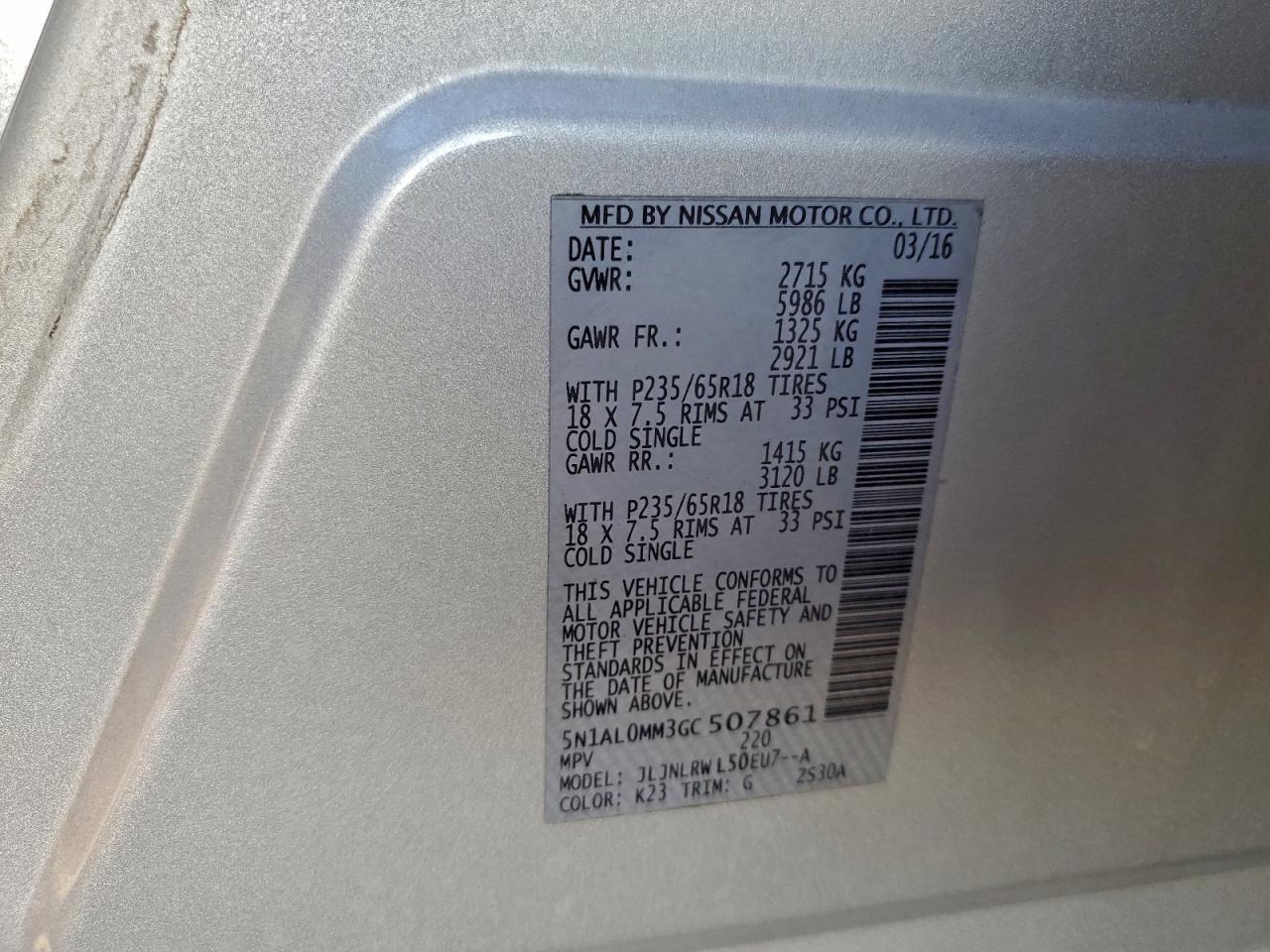 2016 Infiniti Qx60 VIN: 5N1AL0MM3GC507861 Lot: 96791485