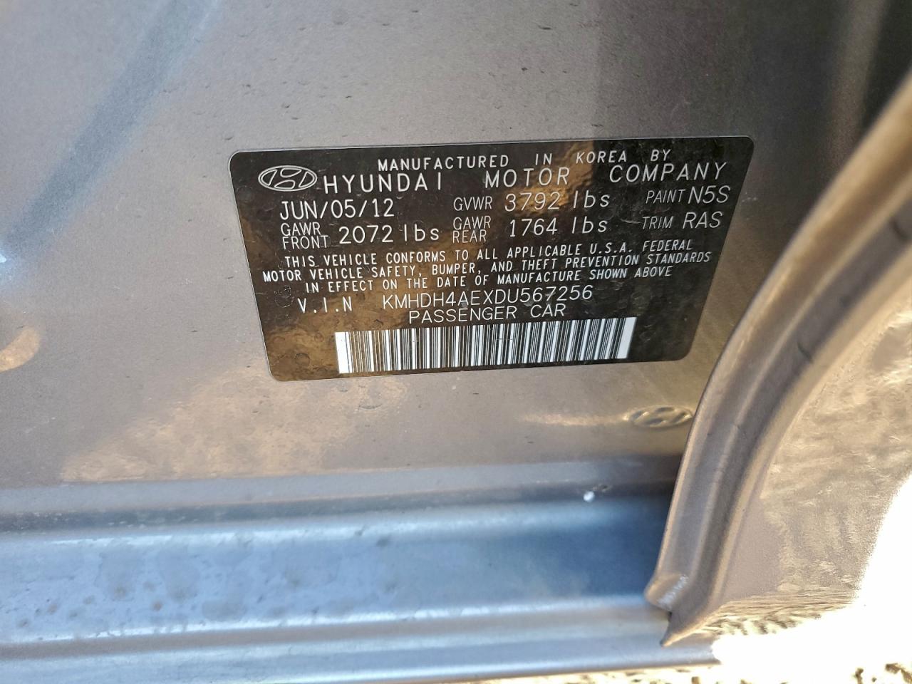 2013 Hyundai Elantra Gls VIN: KMHDH4AEXDU567256 Lot: 96234935