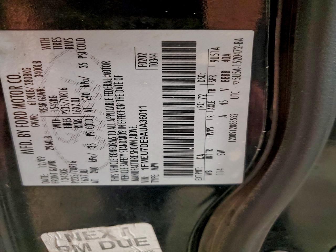 2010 Ford Explorer Xlt VIN: 1FMEU7DE9AUA36011 Lot: 94781415