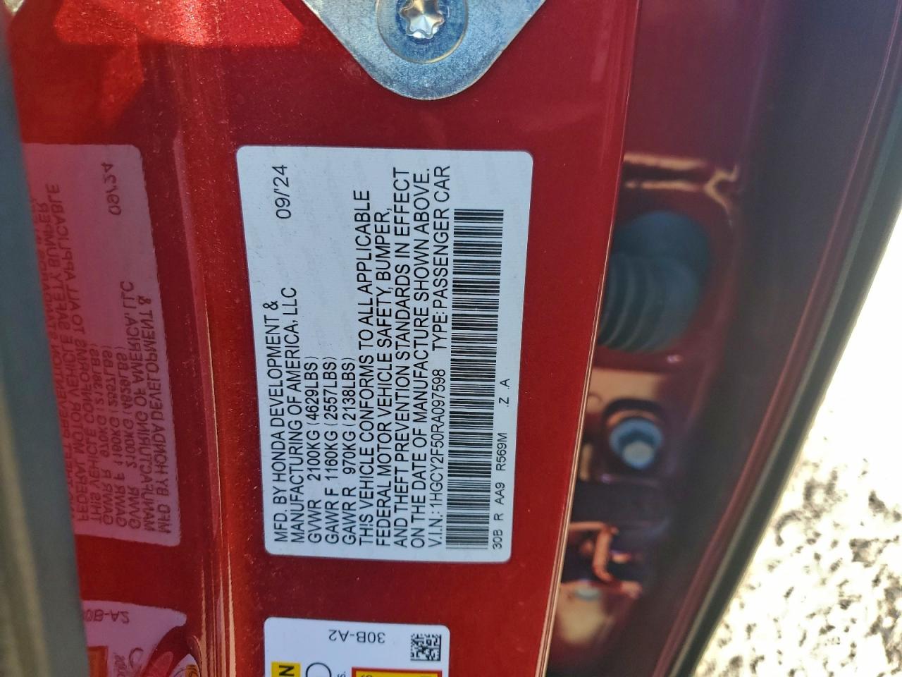 2024 Honda Accord Hybrid Sport VIN: 1HGCY2F50RA097598 Lot: 94779405