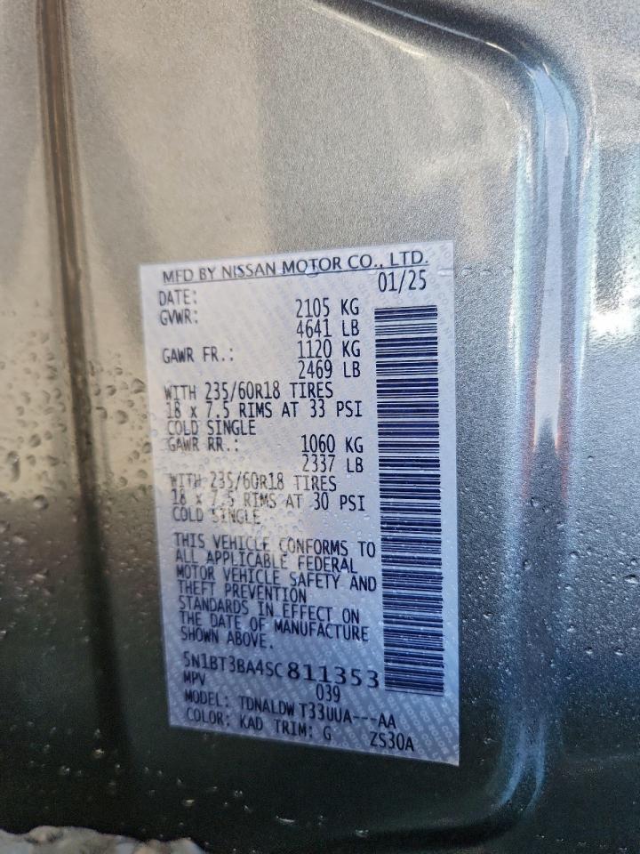 2025 Nissan Rogue Sv VIN: 5N1BT3BA4SC811353 Lot: 95669505