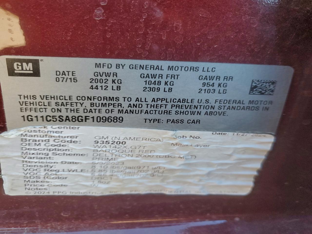 2016 Chevrolet Malibu Limited Lt VIN: 1G11C5SA8GF109689 Lot: 95027525