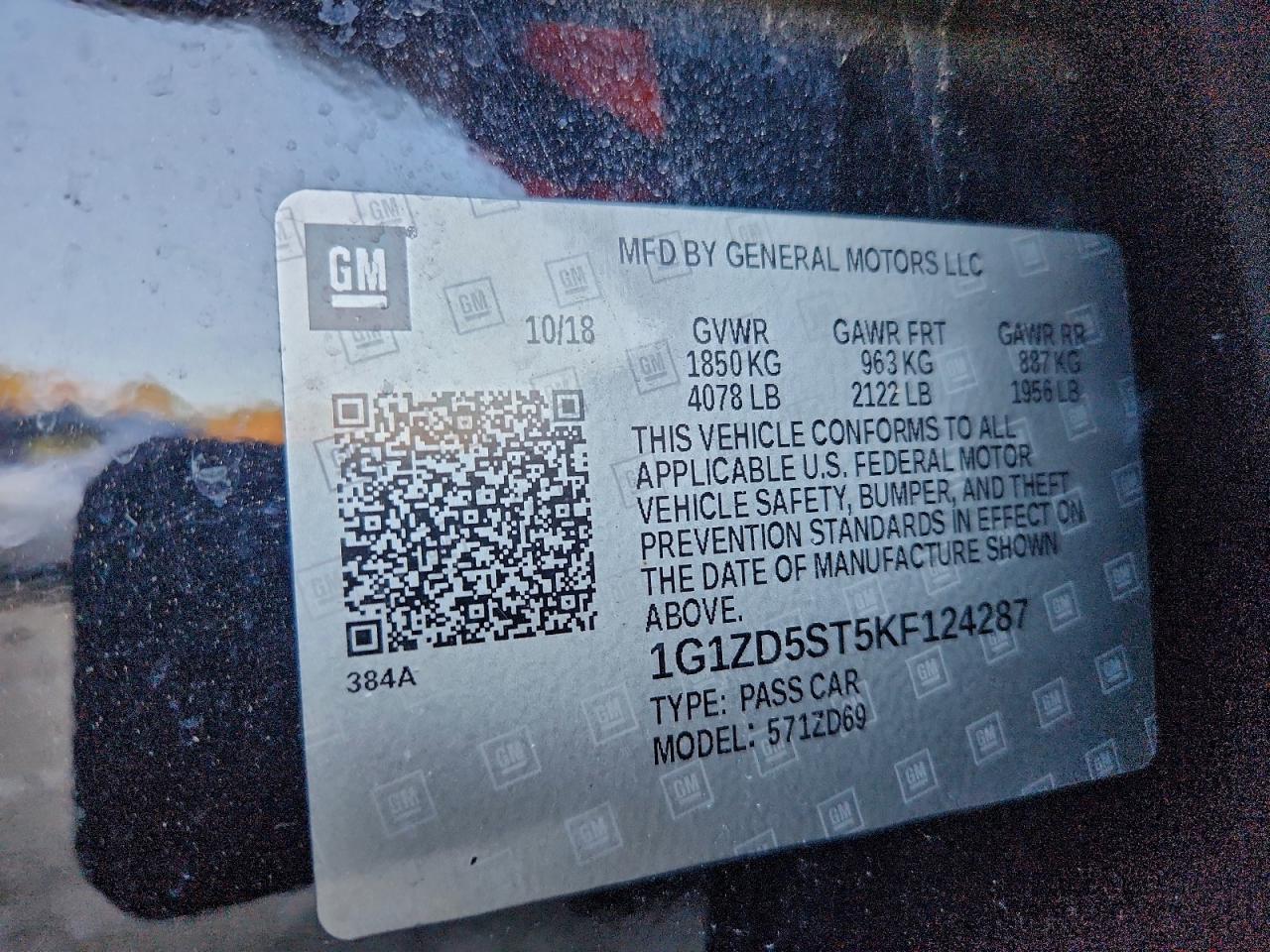 2019 Chevrolet Malibu Lt VIN: 1G1ZD5ST5KF124287 Lot: 91820485