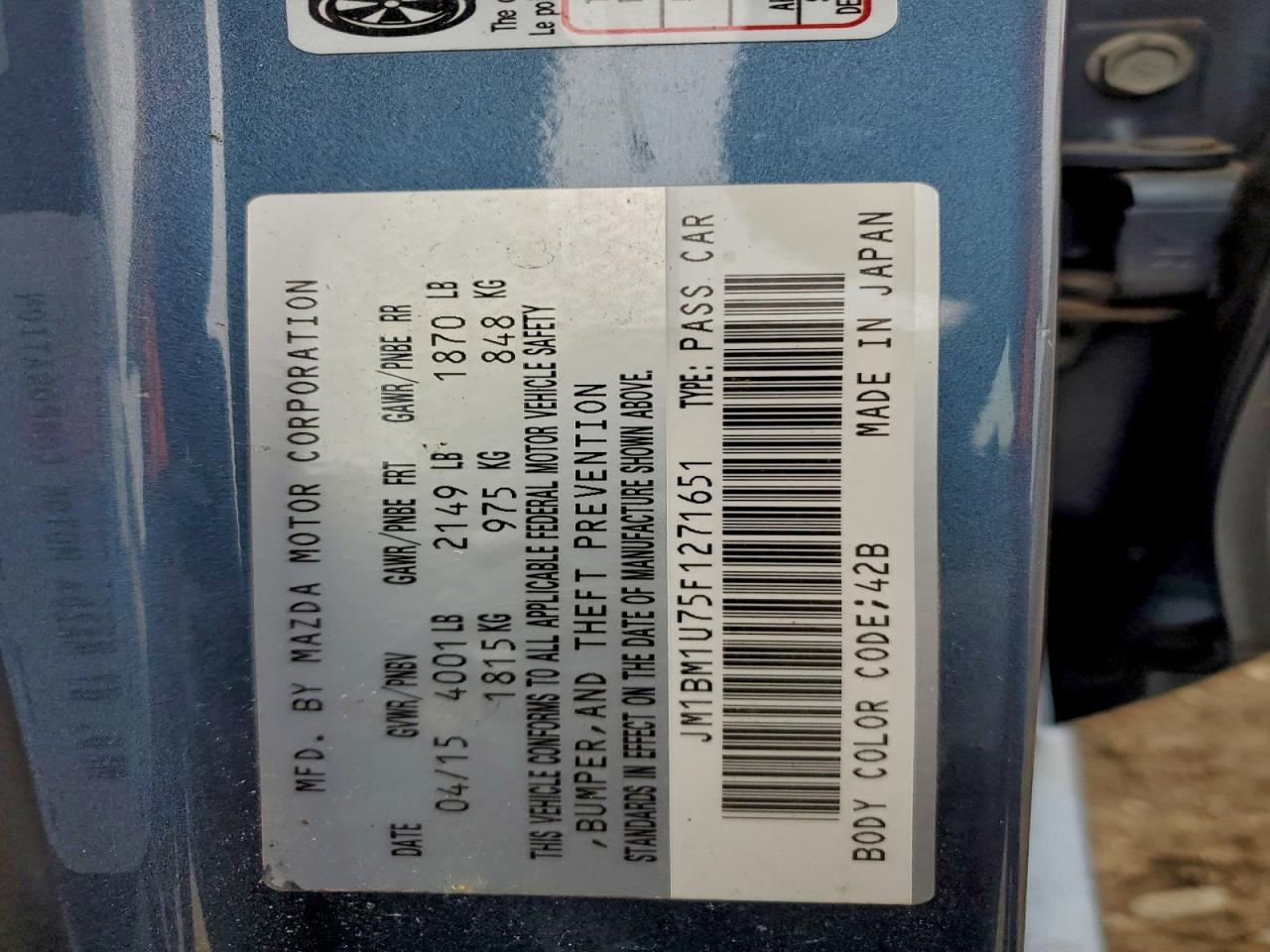 2015 Mazda 3 Sport VIN: JM1BM1U75F1271651 Lot: 95852225