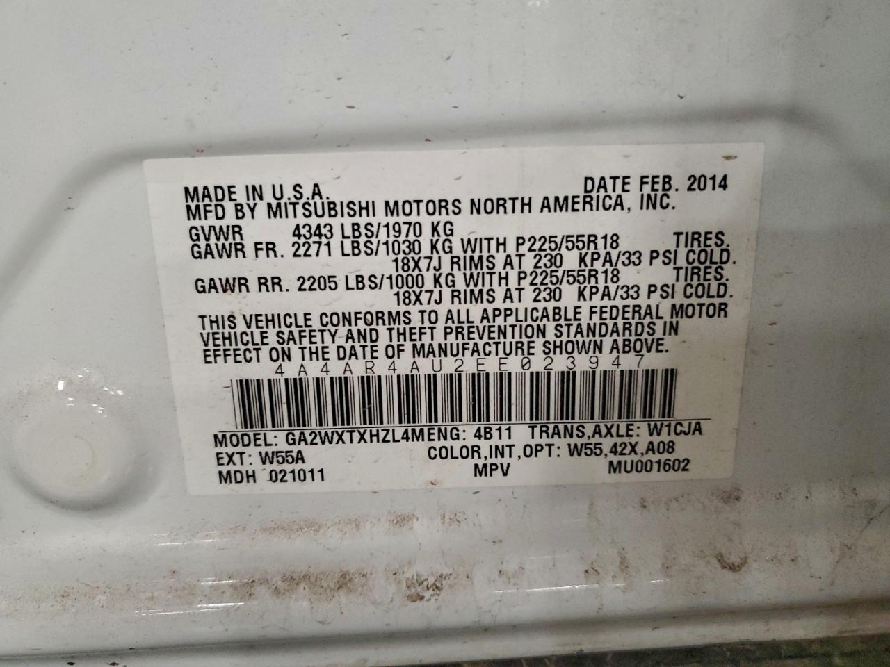 2014 Mitsubishi Outlander Sport Se VIN: 4A4AR4AU2EE023947 Lot: 96605615