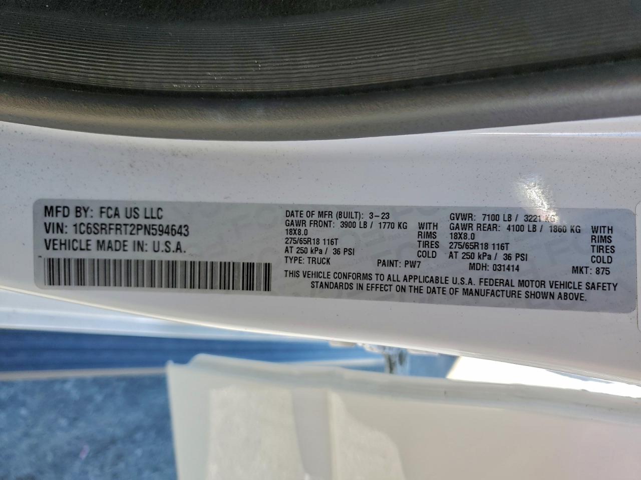 2023 Ram 1500 Laramie VIN: 1C6SRFRT2PN594643 Lot: 94560885