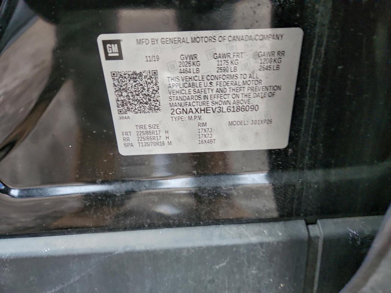 2020 Chevrolet Equinox Ls VIN: 2GNAXHEV3L6186090 Lot: 95897855