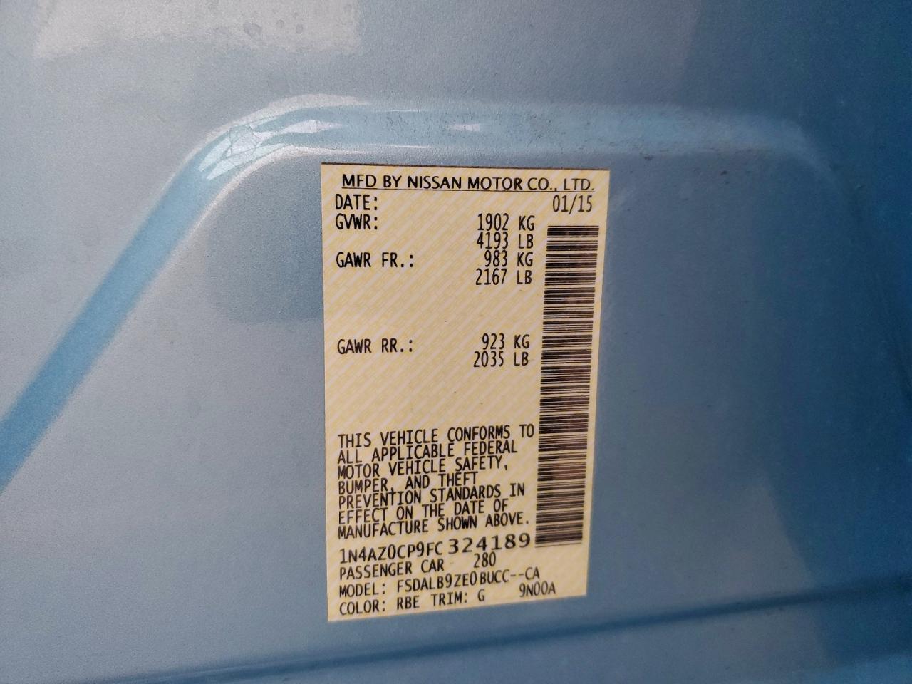 2015 Nissan Leaf S VIN: 1N4AZ0CP9FC324189 Lot: 94315585