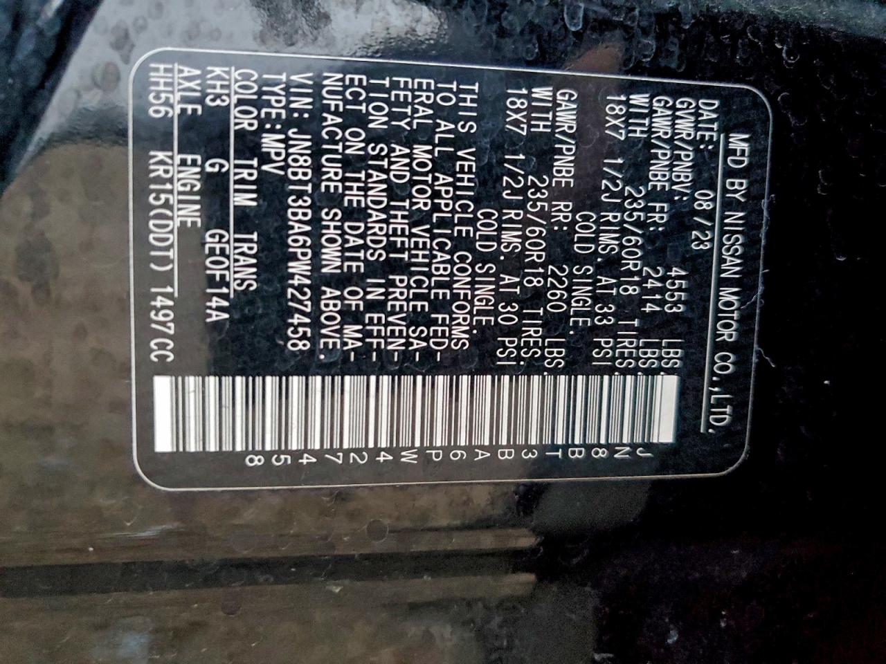 2023 Nissan Rogue Sv VIN: JN8BT3BA6PW427458 Lot: 94328955