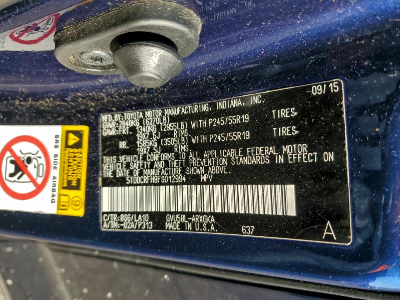 2015 Toyota Highlander Hybrid Limited VIN: 5TDDCRFH8FS012994 Lot: 93734545