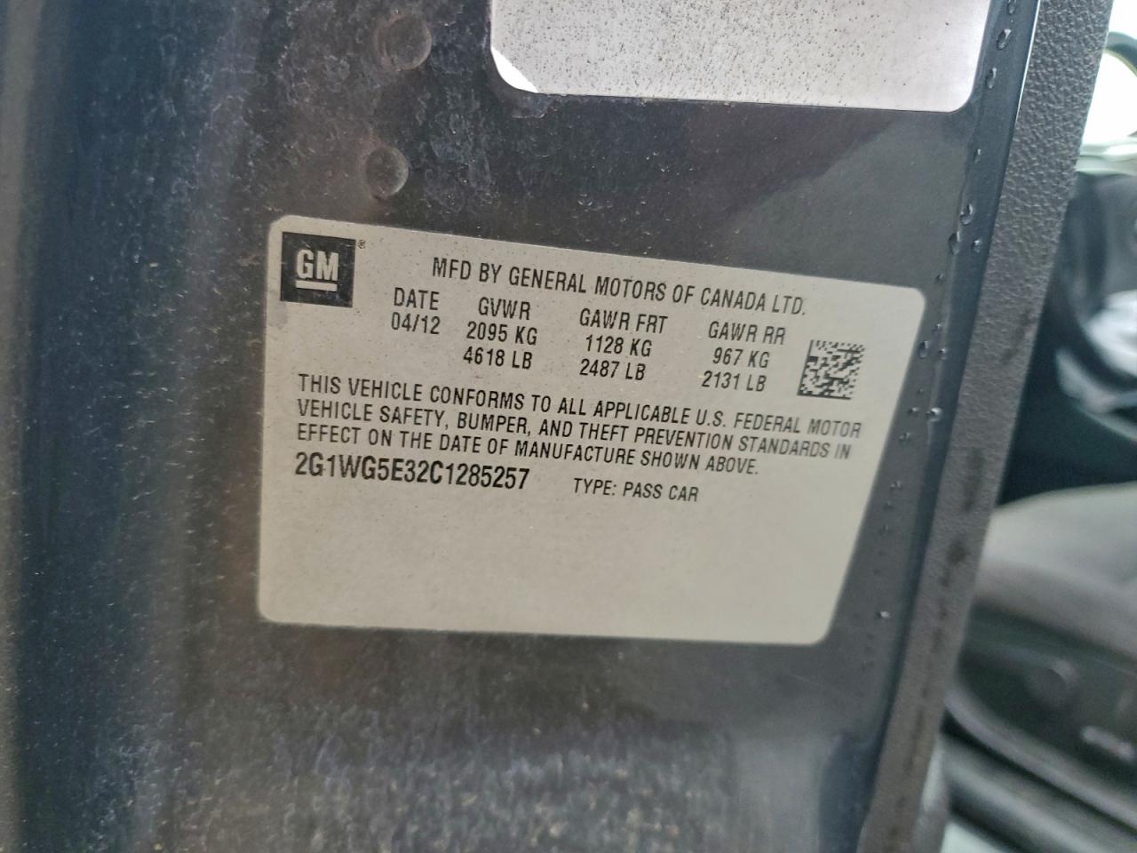 2012 Chevrolet Impala Lt VIN: 2G1WG5E32C1285257 Lot: 94951445