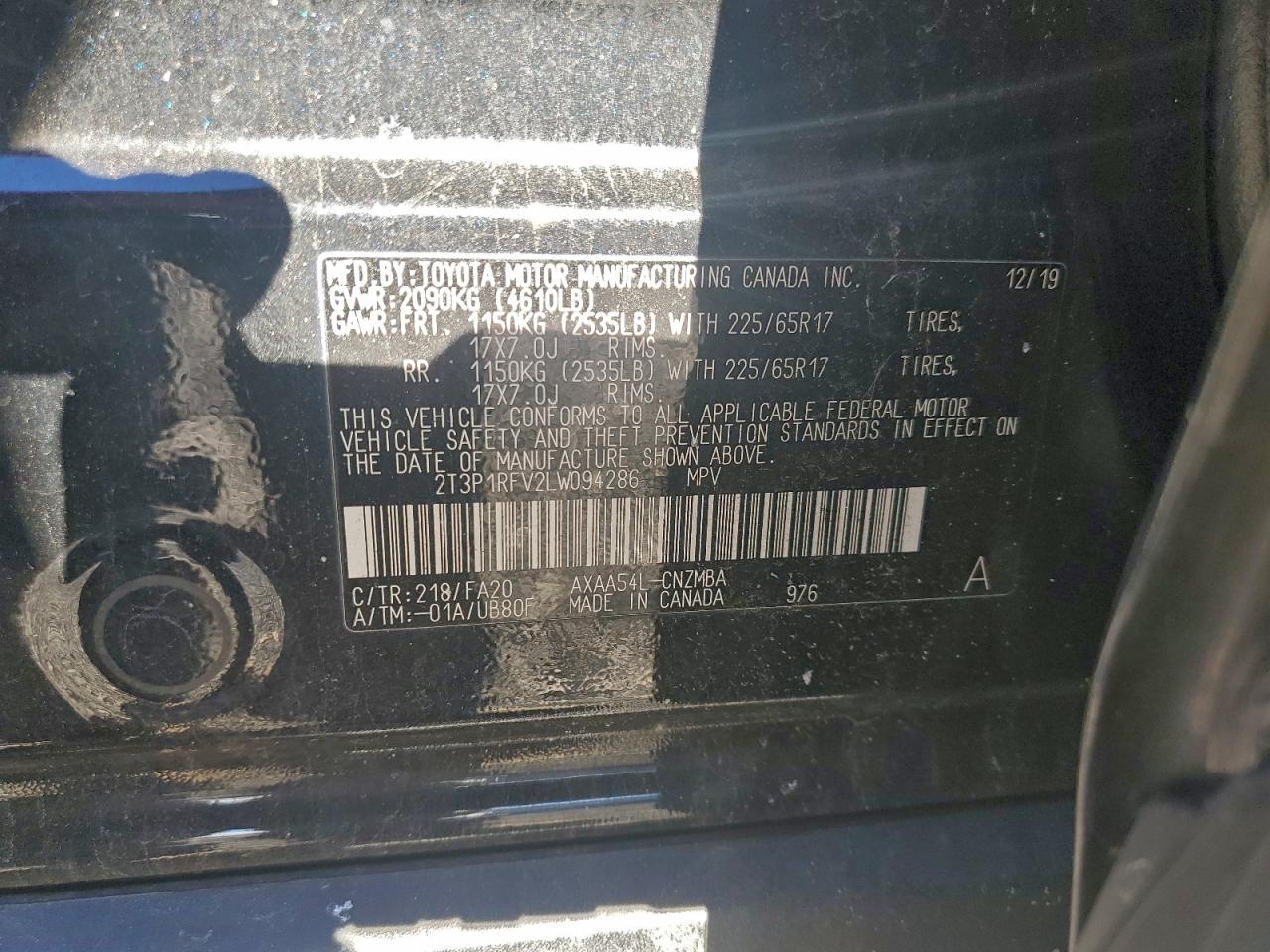 2020 Toyota Rav4 Xle VIN: 2T3P1RFV2LW094286 Lot: 96554935