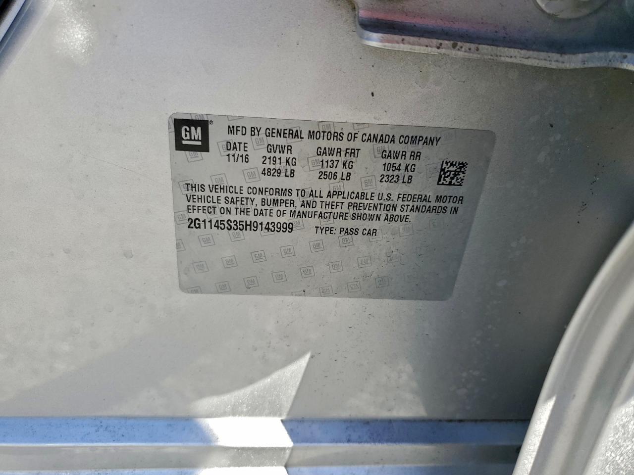 2017 Chevrolet Impala Premier VIN: 2G1145S35H9143999 Lot: 96139245