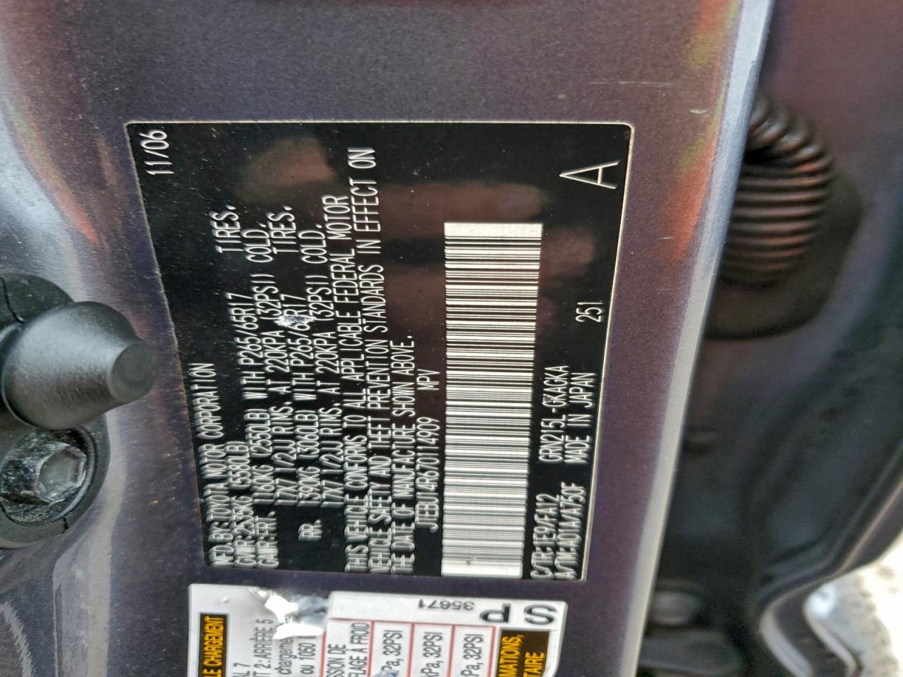 2007 Toyota 4Runner Sr5 VIN: JTEBU14R670114909 Lot: 95670065