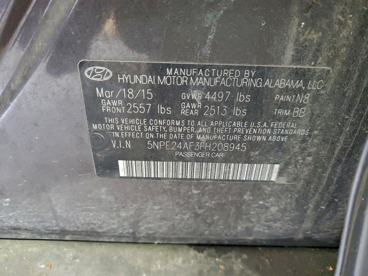 2015 Hyundai Sonata Se VIN: 5NPE24AF3FH208945 Lot: 98251715