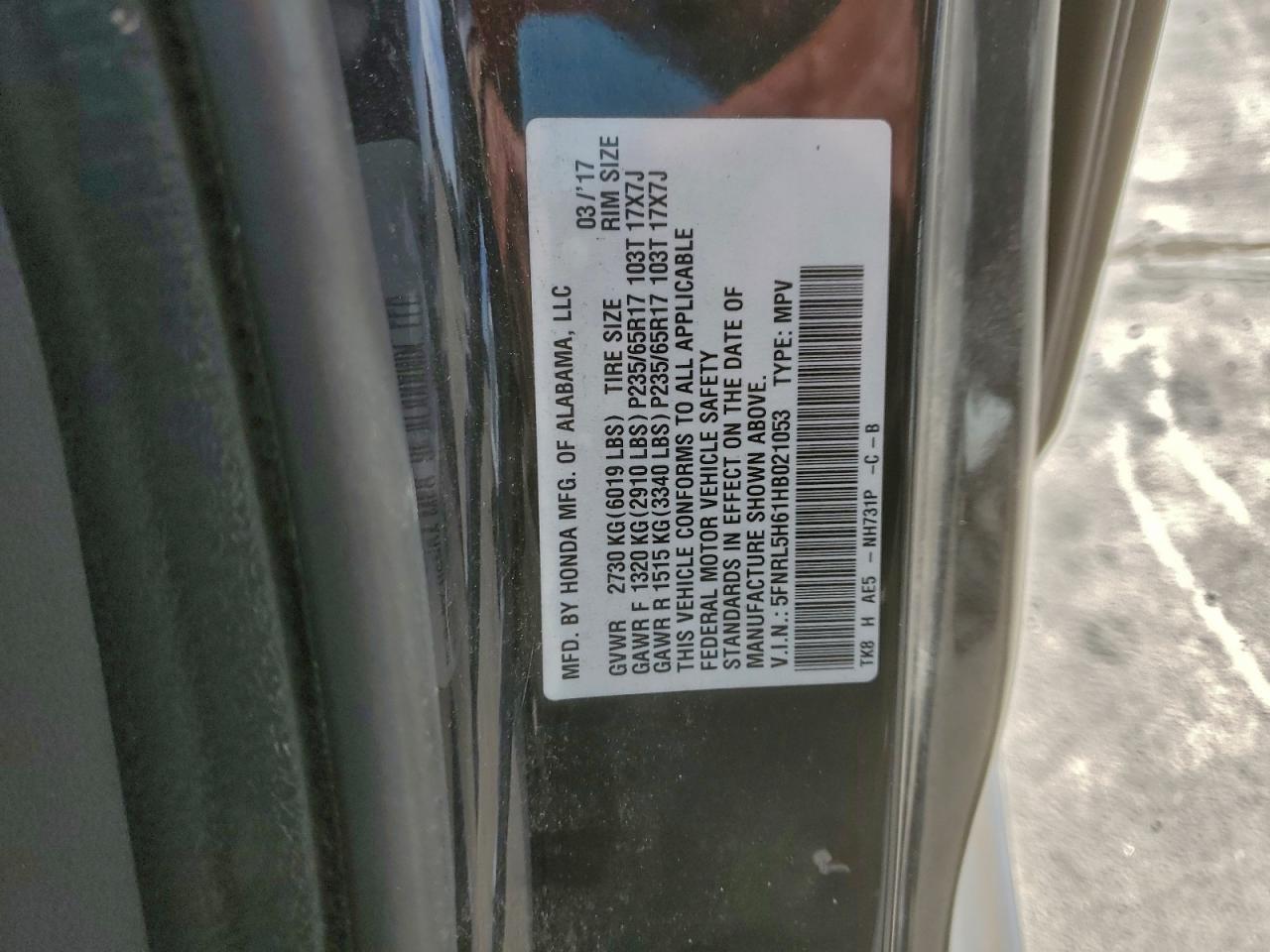 2017 Honda Odyssey Exl VIN: 5FNRL5H61HB021053 Lot: 97313385