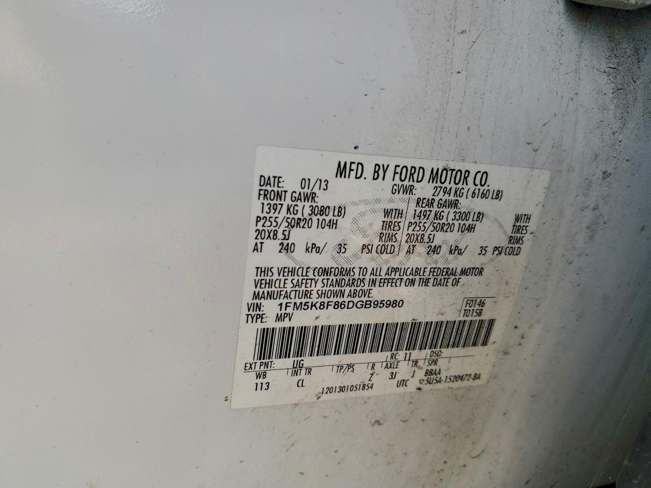 2013 Ford Explorer Limited VIN: 1FM5K8F86DGB95980 Lot: 97200525