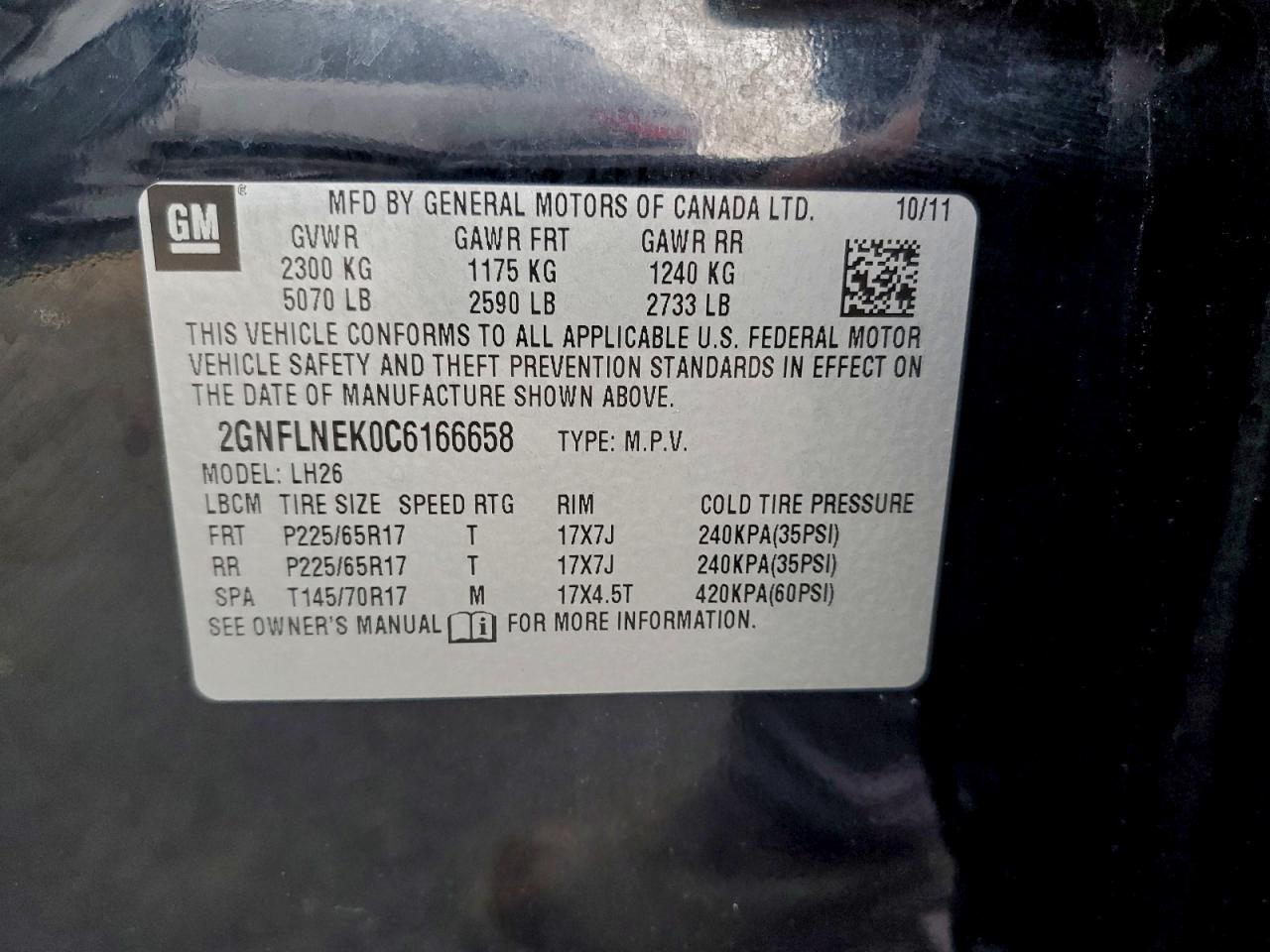 2012 Chevrolet Equinox Lt VIN: 2GNFLNEK0C6166658 Lot: 95466445