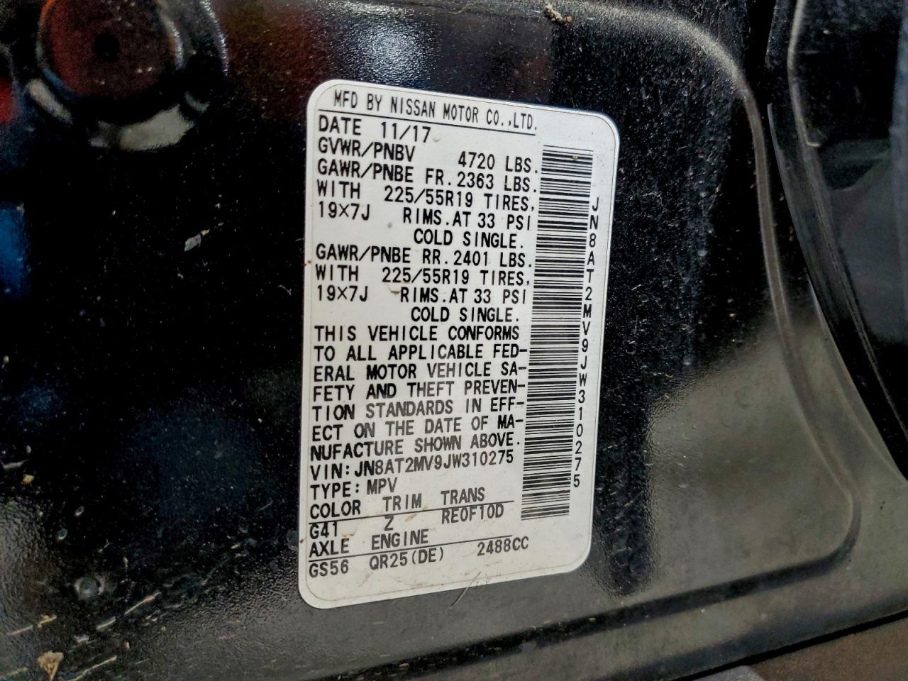 2018 Nissan Rogue S VIN: JN8AT2MV9JW310275 Lot: 97498685