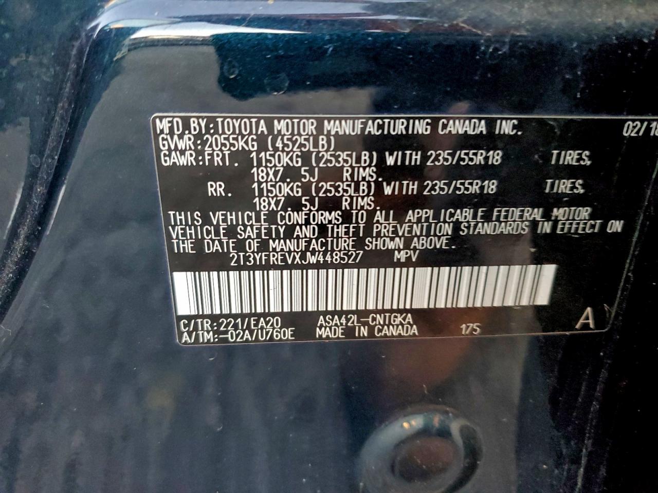 2018 Toyota Rav4 Limited VIN: 2T3YFREVXJW448527 Lot: 96163115