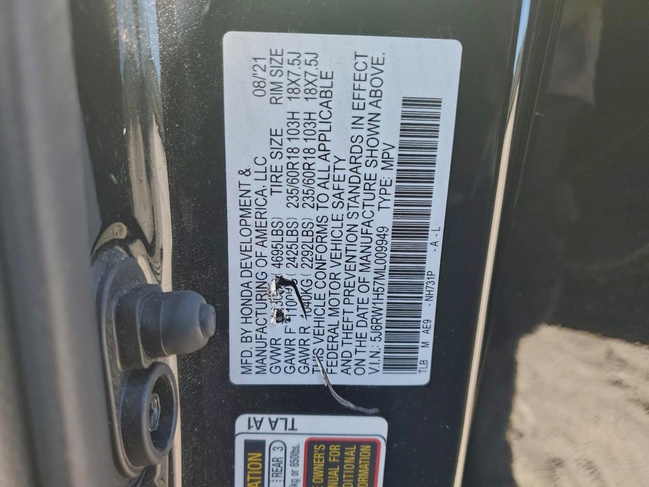 2021 Honda Cr-V Ex VIN: 5J6RW1H57ML009949 Lot: 96888715