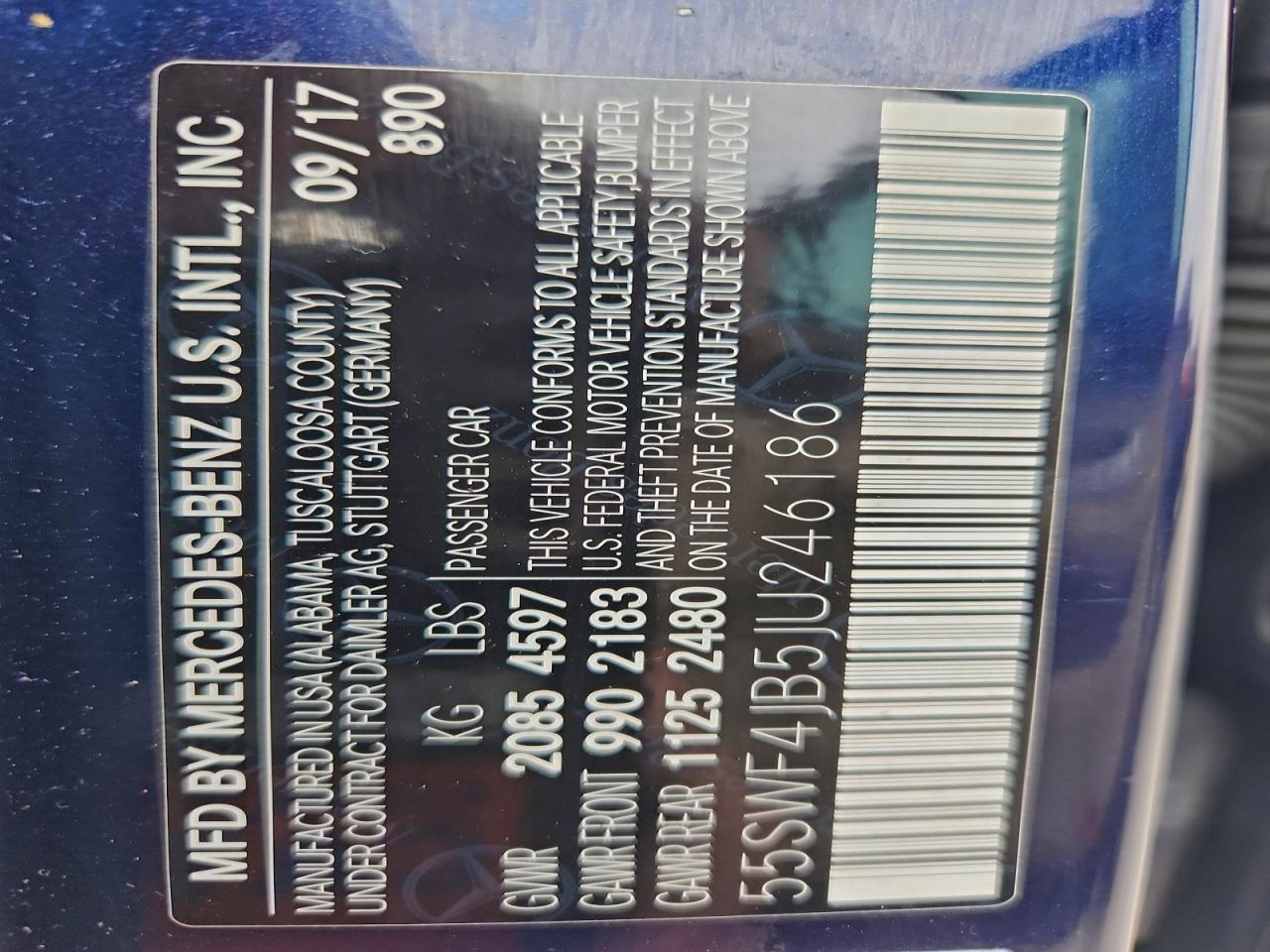 2018 Mercedes-Benz C 300 VIN: 55SWF4JB5JU246186 Lot: 96900135