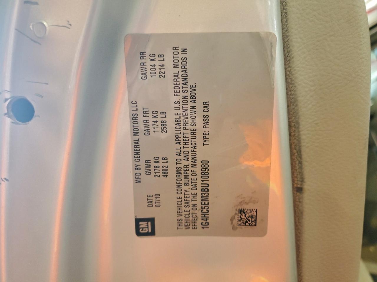 2011 Buick Lucerne Cxl VIN: 1G4HC5EM3BU108980 Lot: 96321175